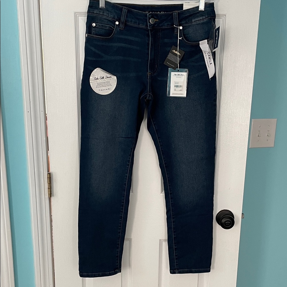 Tahari Women's Dark Blue Straight Leg Jeans